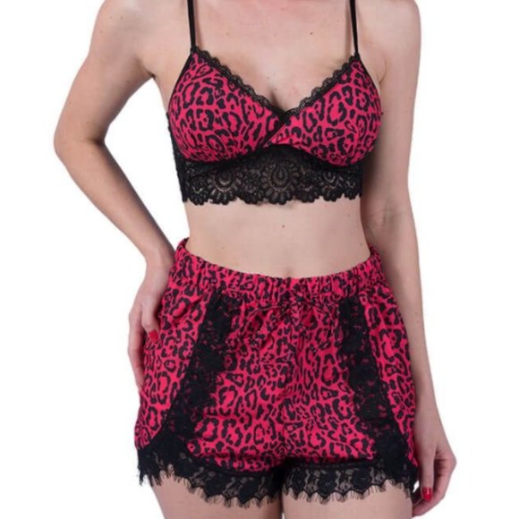 Set short doll and bra pink and black animal print - Picture 1 of 3